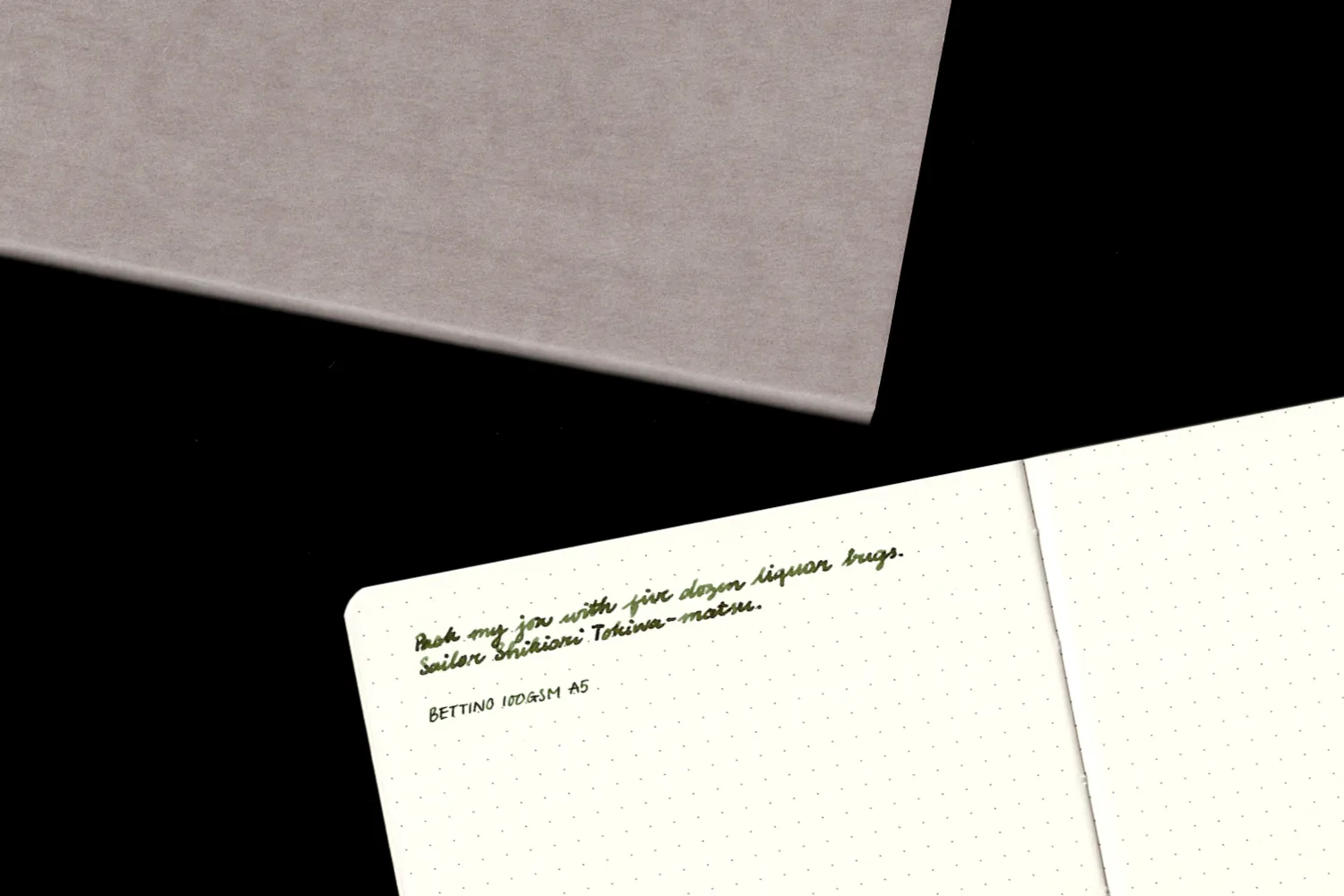 Bettino notebook cover and interior with writing sample.