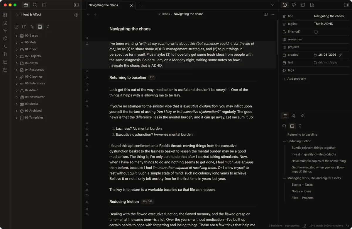 Obsidian customized interface.