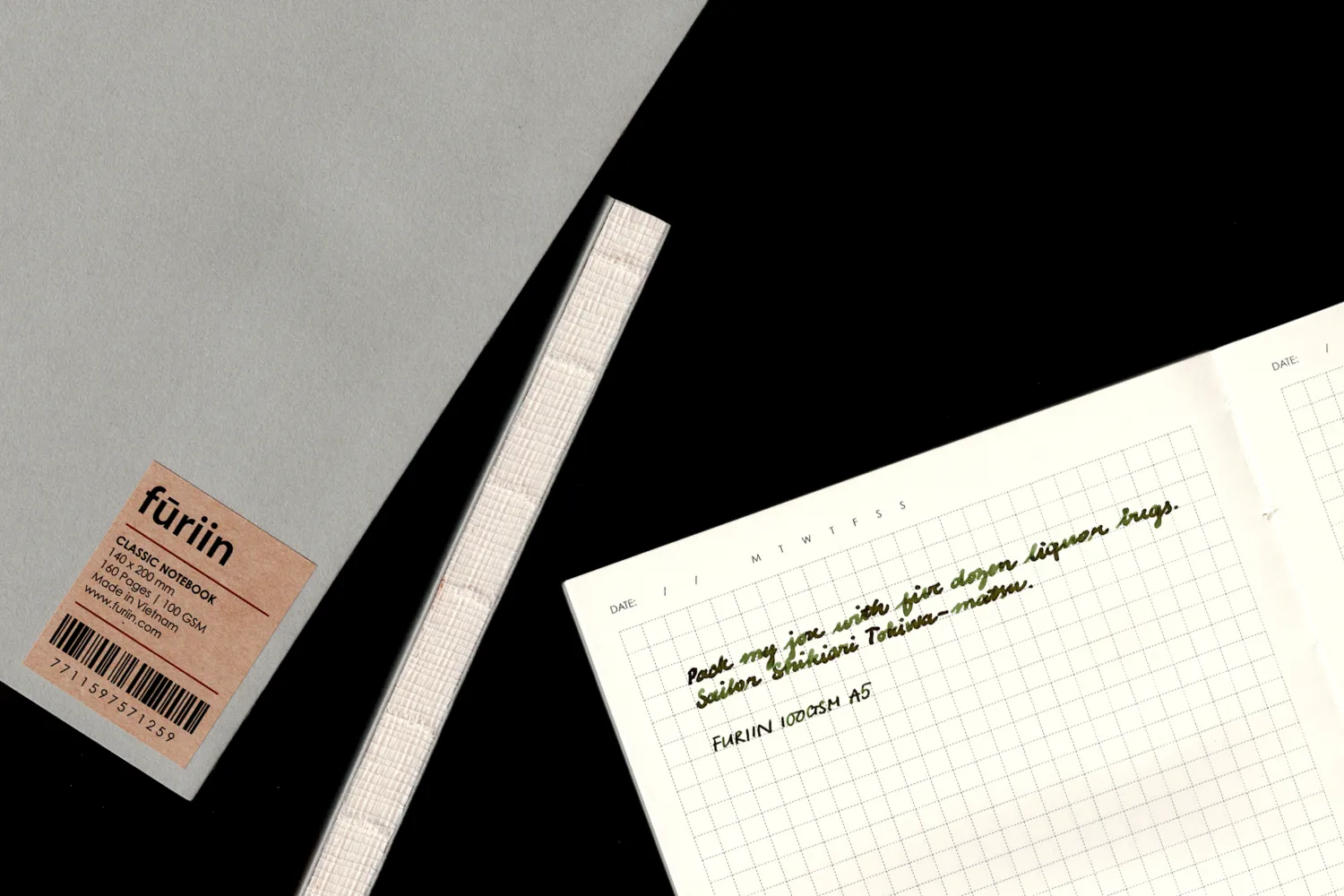 Furiin notebook and interior with writing sample.