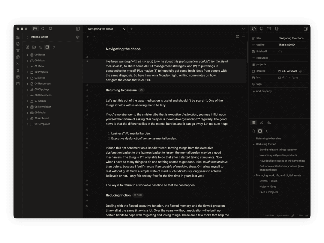 Obsidian customized interface.