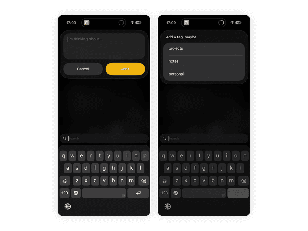 Apple Shortcuts workflow to create a new note.