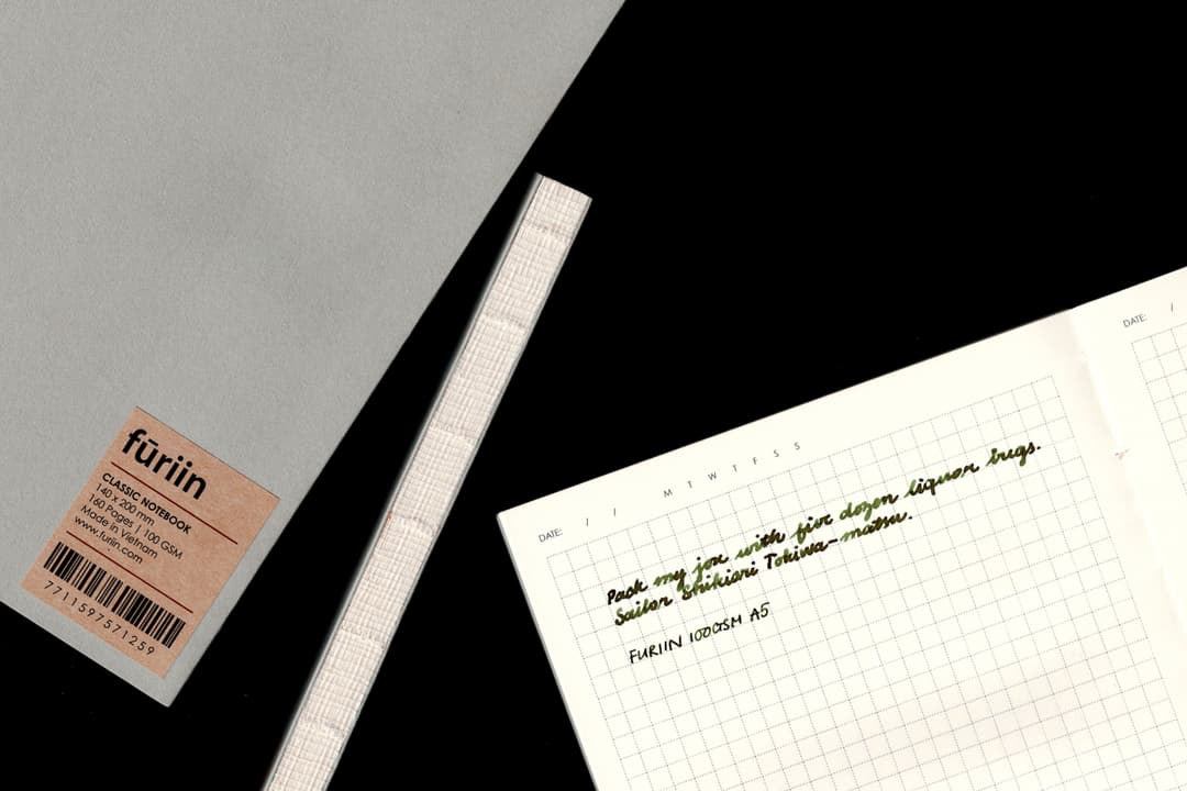 Furiin notebook and interior with writing sample.