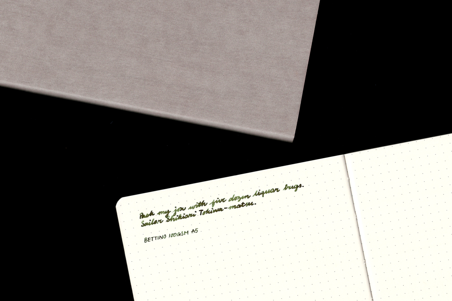 Bettino notebook cover and interior with writing sample.